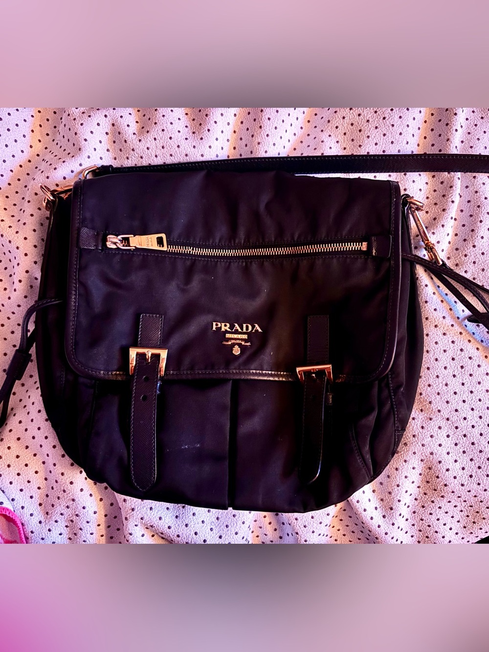 Prada Black Nylon Messenger Bag with Gold Hardware - Picture 1 of 15